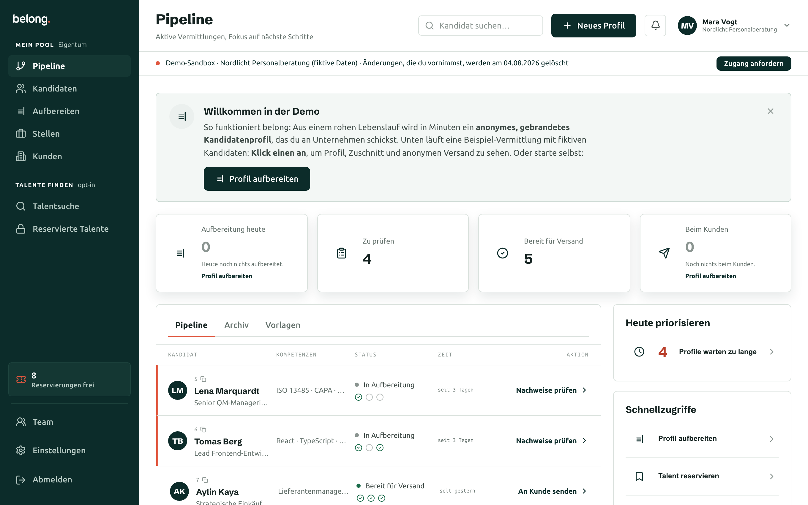 Vorschau der Nordlicht-Pipeline in belong