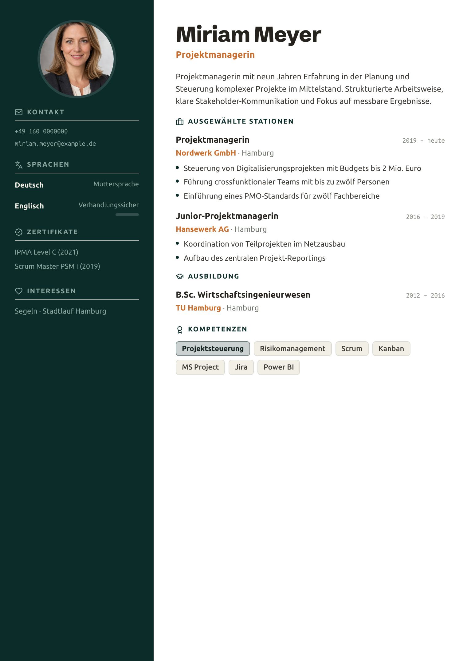 Lebenslauf-Vorlage Atelier
